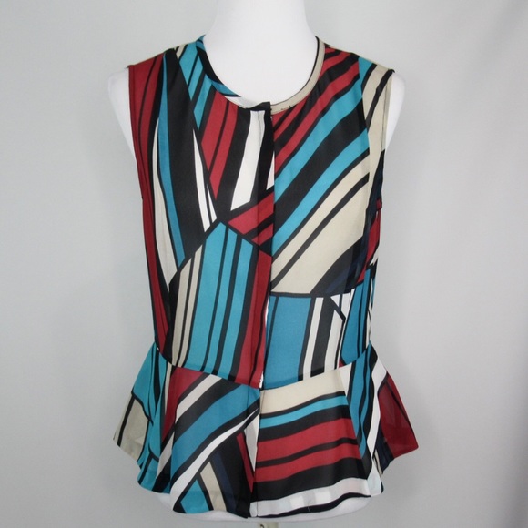 DKNYC Sheer Peplum Striped Multicolored Blouse Sleeveless Button Front Women’s 8 - Picture 12 of 12